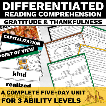 Preview of Gratitude Differentiated Reading Comprehension Passage and Questions
