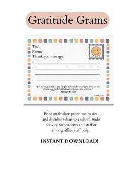 Preview of Gratitude Grams Schoolwide Thanksgiving SEL counseling activity