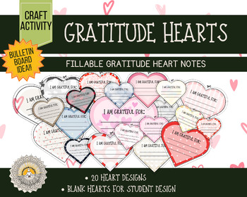 Preview of Gratitude Hearts, Daily Gratitude Prompt Cards | Valentines Day | Grounding, SEL