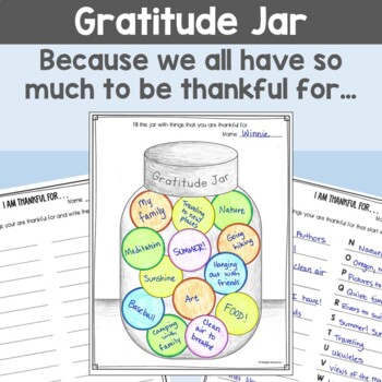Preview of Gratitude Jar Thankful Writing Activity | Social Emotional Learning