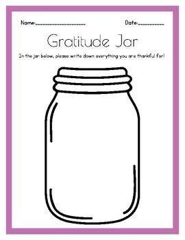 Preview of Gratitude Jar Worksheet