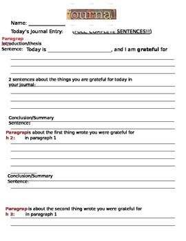 Preview of Gratitude Journal 4 paragraphs