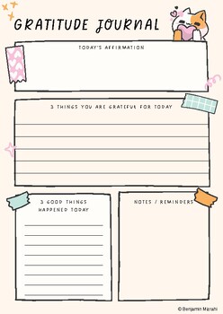 Gratitude Journal, Daily Reflections, Printable Self Care & Mindfulness 