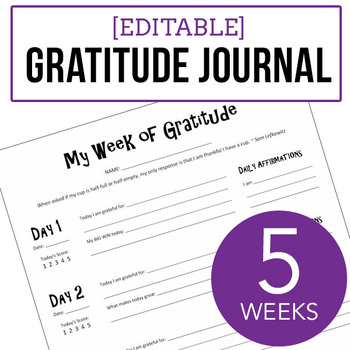 gratitude journal editable worksheets and pdf 5 weeks thankfulness writing