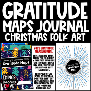 Preview of Gratitude Journal/Gratitude Maps Journal - CHRISTMAS FOLK ART