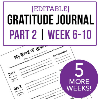 Preview of Gratitude Journal PART 2!  - Editable Worksheets for 5 More Weeks