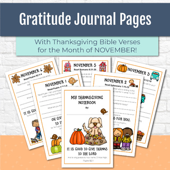 Preview of Gratitude Journal Pages with Thanksgiving Bible Verses for the Month of November