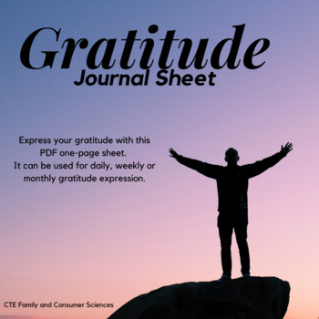 Preview of Gratitude Journal Sheet (PDF one-page for daily, weekly or monthly journal use)