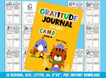 Preview of Gratitude Journal for Kids - Camp Area - Size: Letter 8.5"x11", A4, 6"x9"