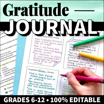 Preview of Gratitude Journal for Middle School & High School - Attitude of Gratitude Lesson