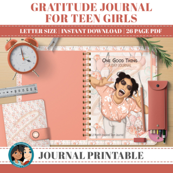 Gratitude Journal for Teen Girls, 12 Month Journal, Watercolor Design