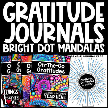 Preview of Perpetual On-The-Go Gratitude Journals Set - BRIGHT DOT MANDALAS THEME