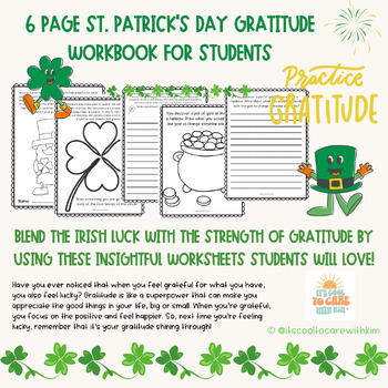 Preview of Gratitude, Kindness & St Patrick's Day! SEL Just Print! 6 page workbook