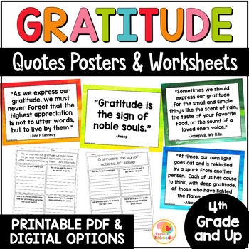 Preview of Gratitude Quotes Posters & Activities Worksheets | Character Traits Quotes