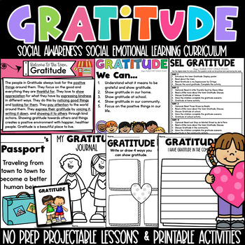 Preview of Gratitude Social Emotional Learning Character Education SEL K-2 Curriculum
