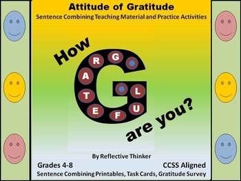 Preview of Gratitude Survey, Sentence Combining, & Literacy Center CCSS Writing Activities