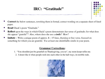 Preview of Read/Write about Gratitude: Common Core Grammar/Simile Activity w/Modern Poetry!