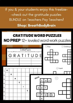 Preview of NO PREP | Gratitude Word Puzzles | Morning Work | Early Finishers | ELA + SEL