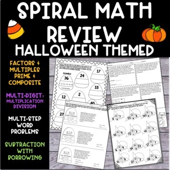 Preview of Halloween 4th Grade Spiral Math Multi-Step Word Problems, Factors & Multiples