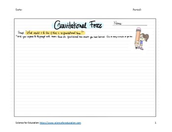 Preview of Gravitational Force (Response Writing)