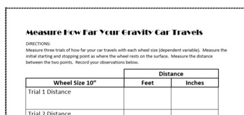 Preview of Gravity Car Graphic Organizer
