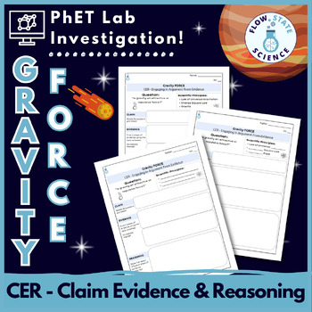 Preview of Gravity FORCE PhET Lab | CER - Claim Evidence Reasoning | PS2-4