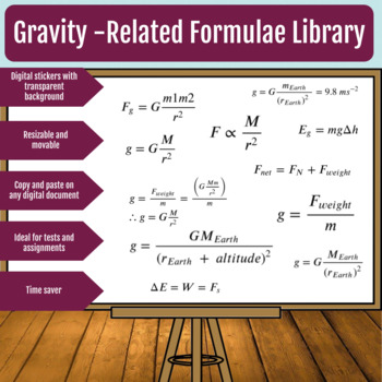 Preview of Gravity Formulas Digital Stickers Library Used in Gravity and Motion 