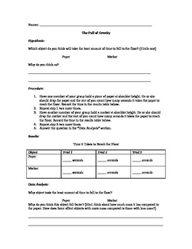 Preview of Gravity Laboratory Experiment and Gravitational Force Worksheet