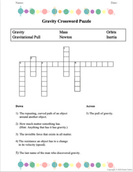 Gravity Lesson: Reading Crossword Puzzle Knowledge Check Free Write