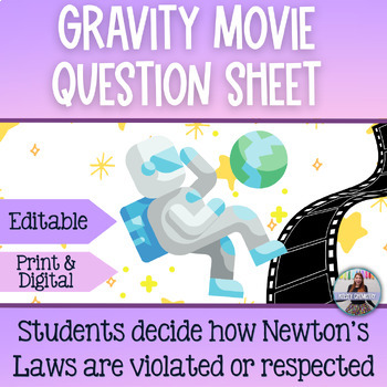 Preview of Gravity Movie Question Sheet Newton's Laws of Motion Activity Print or Digital