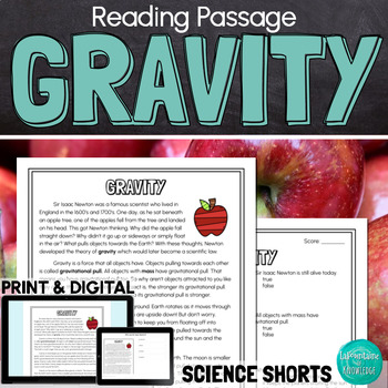 Preview of Gravity Reading Comprehension Passage PRINT and DIGITAL