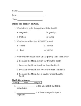 Preview of Gravity Review Worksheet