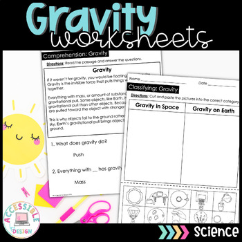 Preview of Gravity Worksheets for Special Education Physical Science