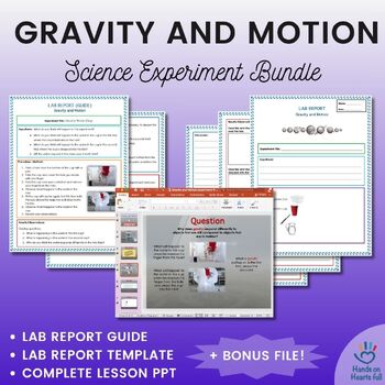 Preview of Gravity and Motion Experiment BUNDLE: Lesson PPT + Lab Report Guide + Template