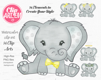 Gray Elephant clipart with 14 elements angel clipart ...