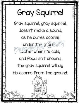 Preview of Gray Squirrel - Printable Poem for Kids