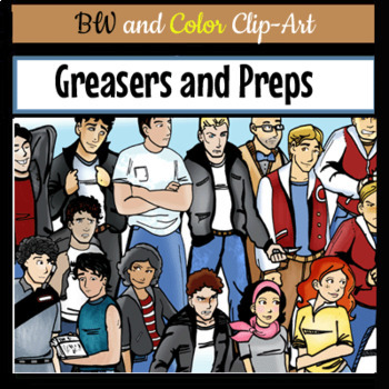Preview of Greasers and Preps 1950's - 30 Pc. Clip-Art Set BW and Color