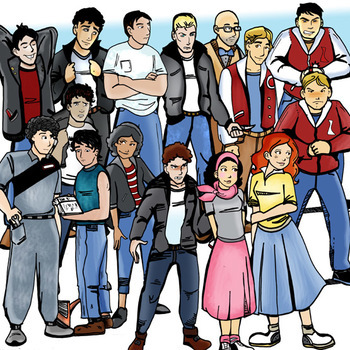 Greasers and Preps 1950's - 30 Pc. Clip-Art Set BW and Color by Illumismart