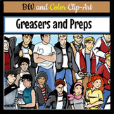 Greasers and Preps 1950's - 30 Pc. Clip-Art Set BW and Color