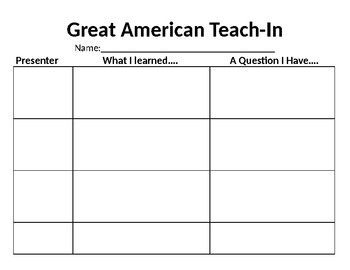 Preview of Great American Teach-In Graphic Organizer