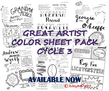 Preview of Great Artists Color Sheet Pack Cycle 3 Classical Conversations Picasso and MORE