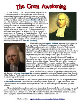 Great Awakening Reading and Worksheet by Students of History | TpT