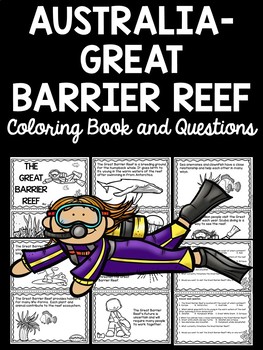 Preview of Great Barrier Reef Coloring Book and Questions; Australia; Ecosystem; Coral Reef