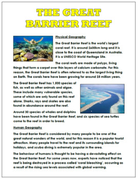 Preview of Great Barrier Reef Information Sheet (Physical and Human Geography)
