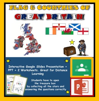 Preview of Great Britain Countries & Flags: Google Classroom+ PPT+ 2 Worksheets (DL)