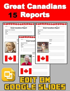 Preview of Great Canadians Reports (Editable in Google Slides) Distance Learning