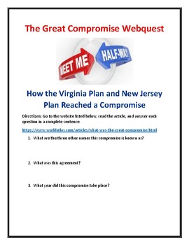 Preview of Great Compromise Webquest (Virginia Plan vs. New Jersey Plan) With Answer Key!