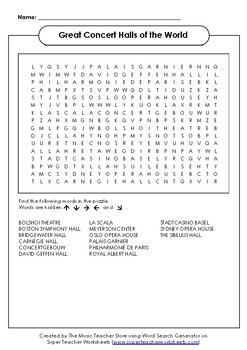 Preview of NEW!! "Great Concert Halls of the World" Word Search