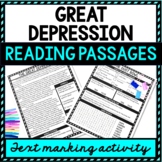 Great Depression Reading Passages, Questions and Text Mark