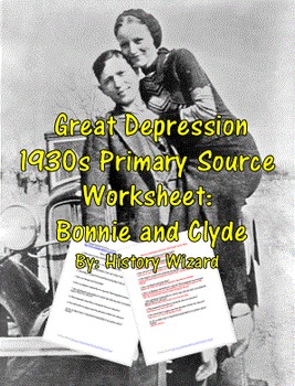 Preview of Great Depression 1930s Primary Source Worksheet: Bonnie and Clyde